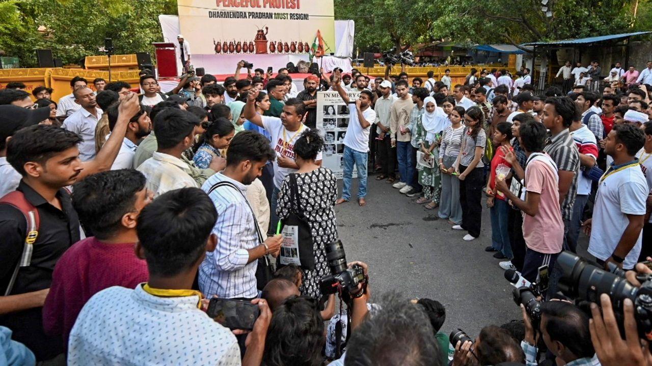 NEET row: CJP launches 'diaper donation drive' seeking Pradhan’s resignation CJP supporters during a memorial vigil for students who allegedly died by suicide following the NEET-2026 examination paper leak, Pic/PTI